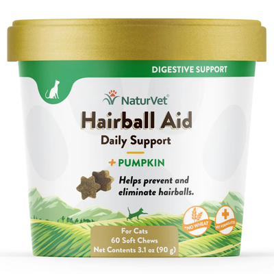 Naturvet Hairball Aid Plus Pumpkin For Cats, Cat Hairball Treatment, Soft Chews, Made In The USA, 60 Count