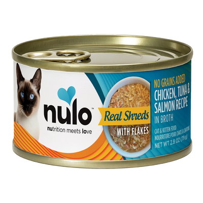 Nulo Real Shreds Cat Chicken, Tuna & Salmon Cans with Flakes, 2.8-oz