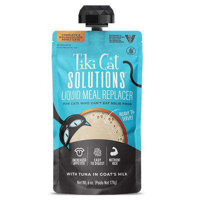 Tiki Cat Solutions Wet Cat Food Tuna & Goat Milk, Liquid Meal Replacer, 6-oz