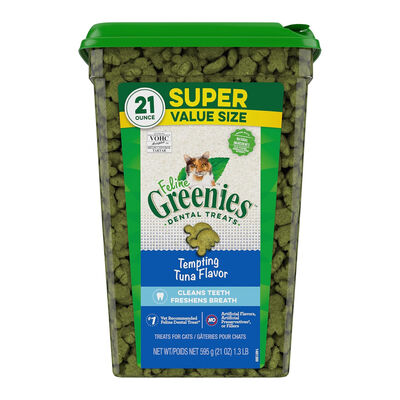 Greenies Adult Dental Cat Treat Tempting Tuna Flavor Tub, 21-oz