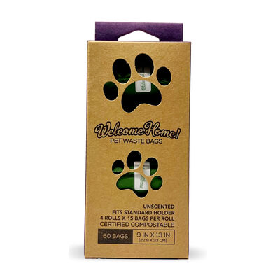 Welcome Home Dog and Pet Waste Certified Compostable Poop Bags (15 bags/roll - 60 bags total), 4 rolls