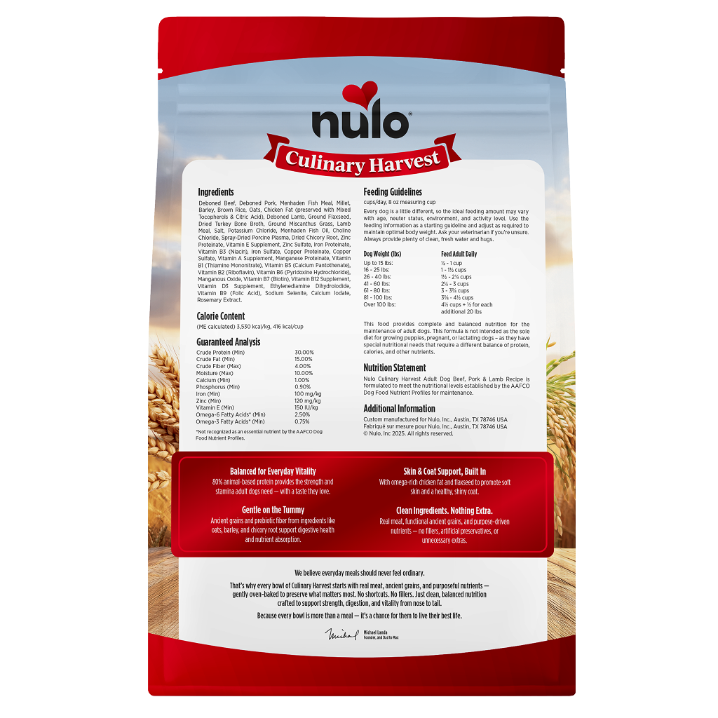 Nulo Dog Culinary Harvest Beef, Pork & Lamb Dry food, 4-lb image number null