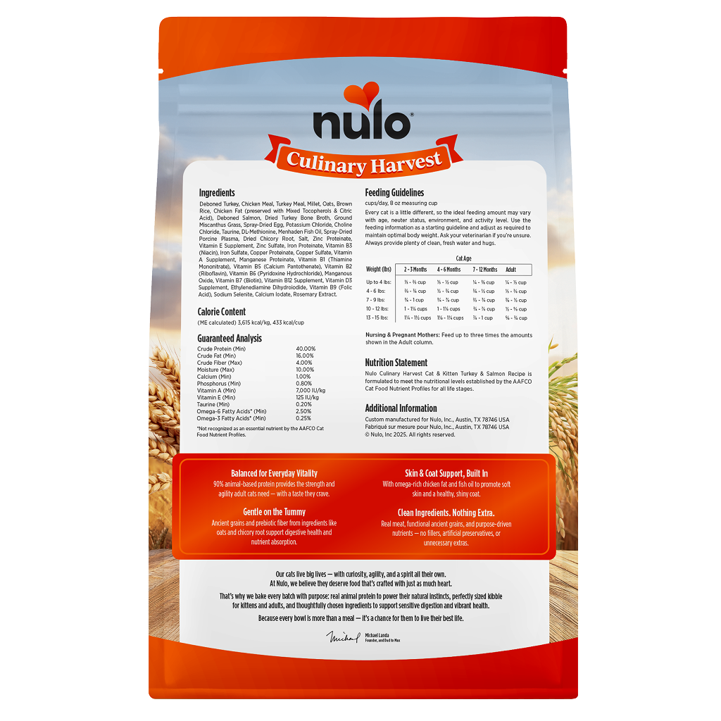 Nulo Cat Culinary Harvest Turkey & Salmon Dry food, 4-lb image number null