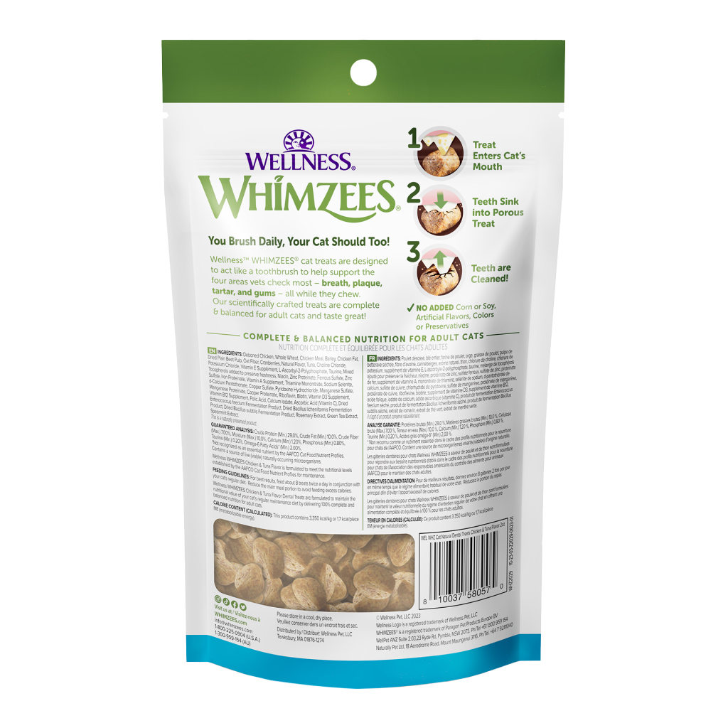WHIMZEES Cat Natural Dental Treat Bag - Chicken & Tuna Flavor, 2-oz image number null