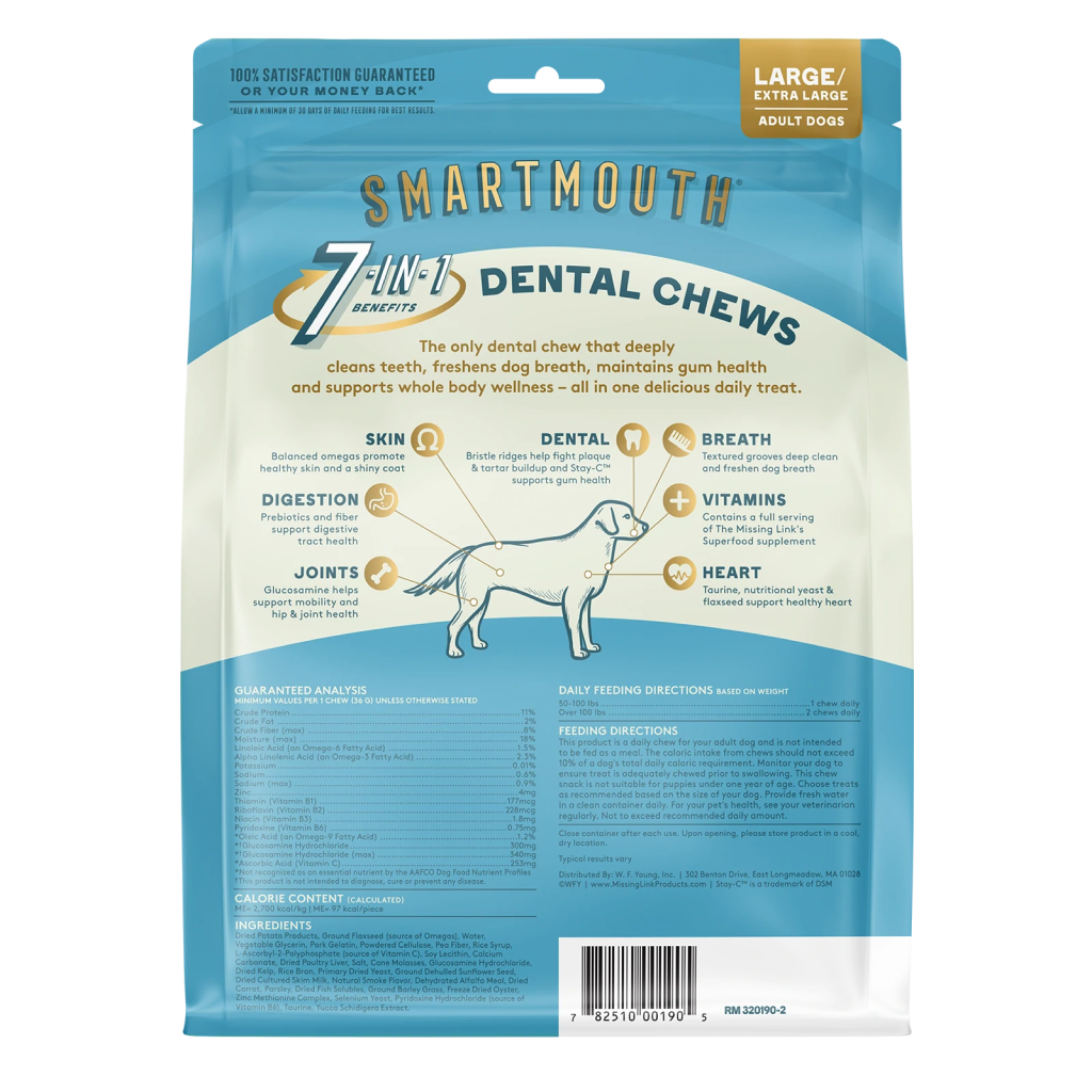 The Missing Link Smartmouth&trade; Dental Chews For Large/Extra Large Dogs 28 Count image number null