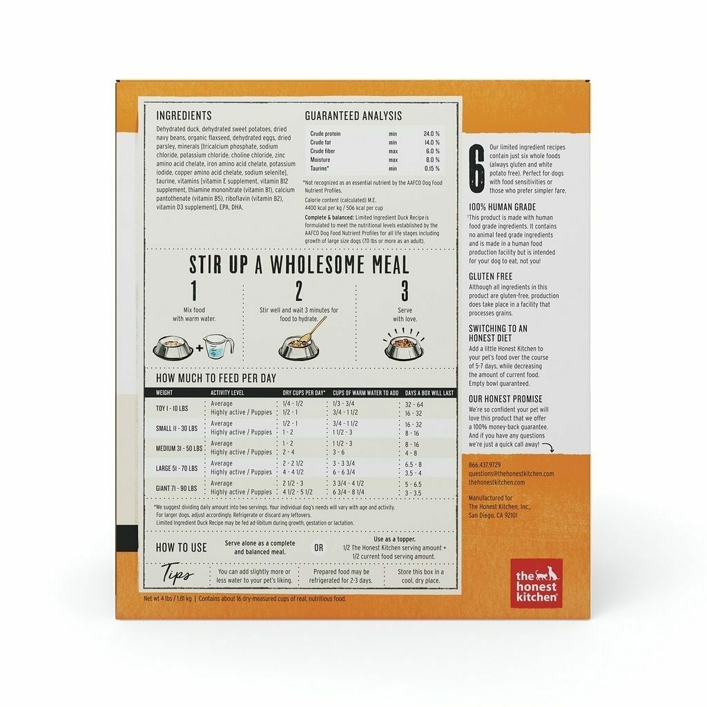 The Honest Kitchen Limited Ingredient Diet Duck Recipe Grain-Free Dehydrated Dog Food, 4-lb image number null