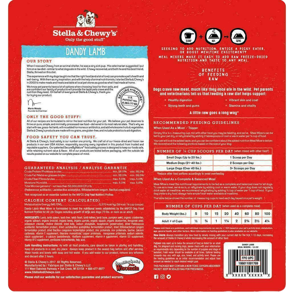Stella & Chewy's Dog Freeze-Dried Raw, Dandy Lamb Meal Mixers, 18-oz image number null