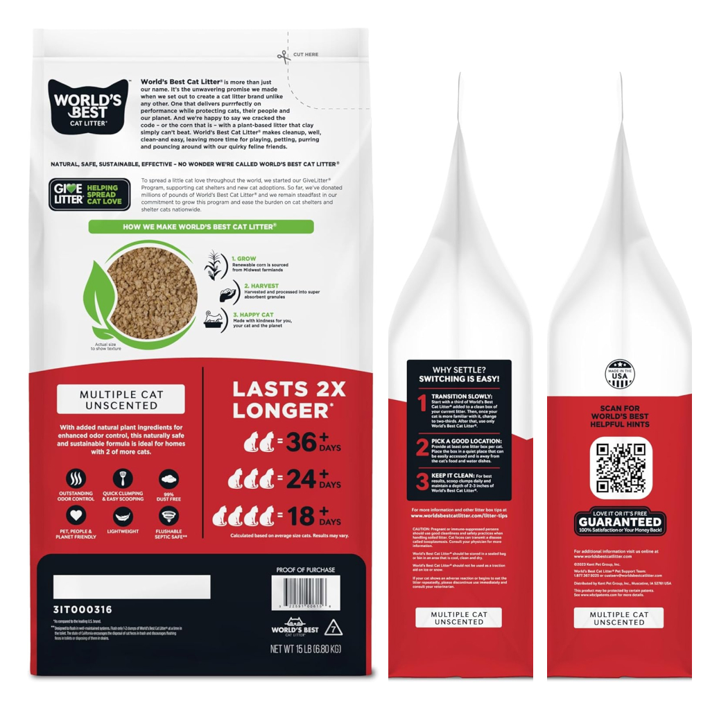 World's Best Multi Cat Clumping Corn Cat Litter, 15-lb image number null