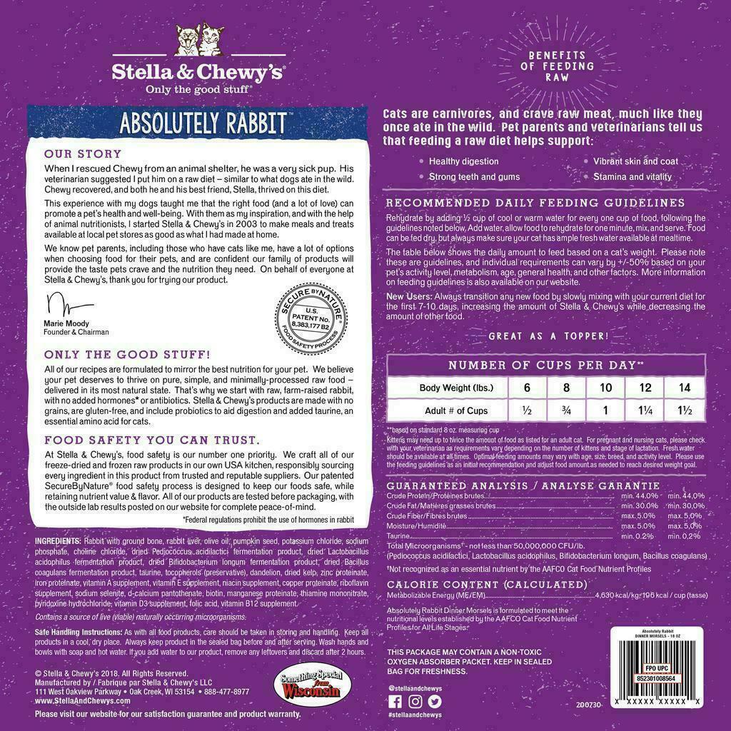 Stella & Chewy's Cat Freeze-Dried Raw, Absolutely Rabbit Dinner Morsels, 8-oz image number null