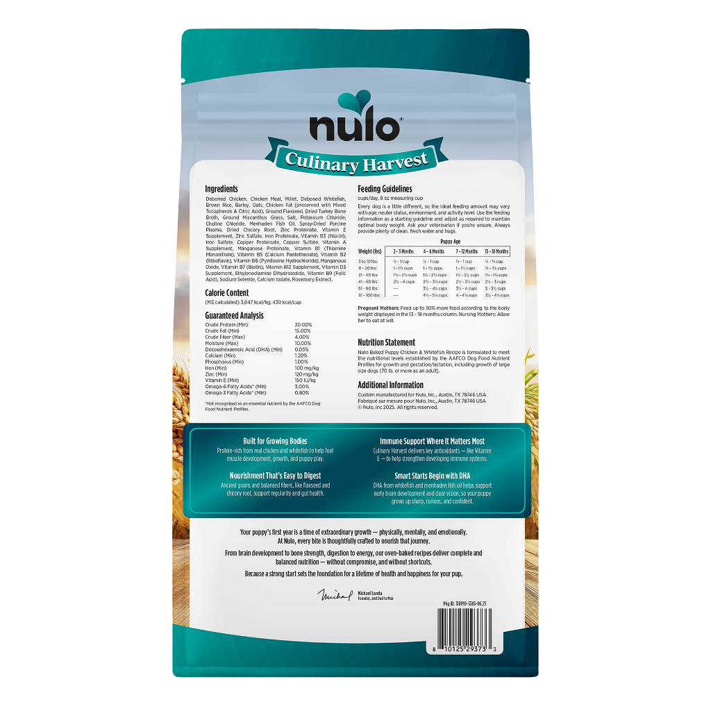 Nulo Puppies Culinary Harvest Chicken & Whitefish Dry food,10-lb image number null