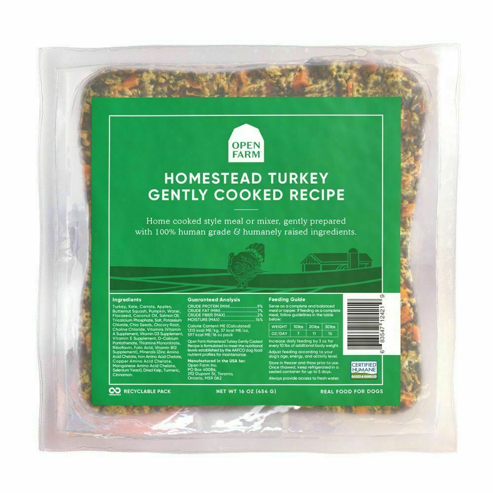 Open Farm Frozen Homestead Turkey Gently Cooked Recipe Human Grade Dog Food, 16-oz image number null