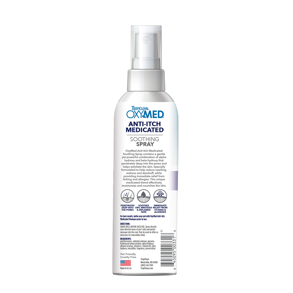 TropiClean OxyMed Medicated Anti itch Spray for Pets, 8oz image number null