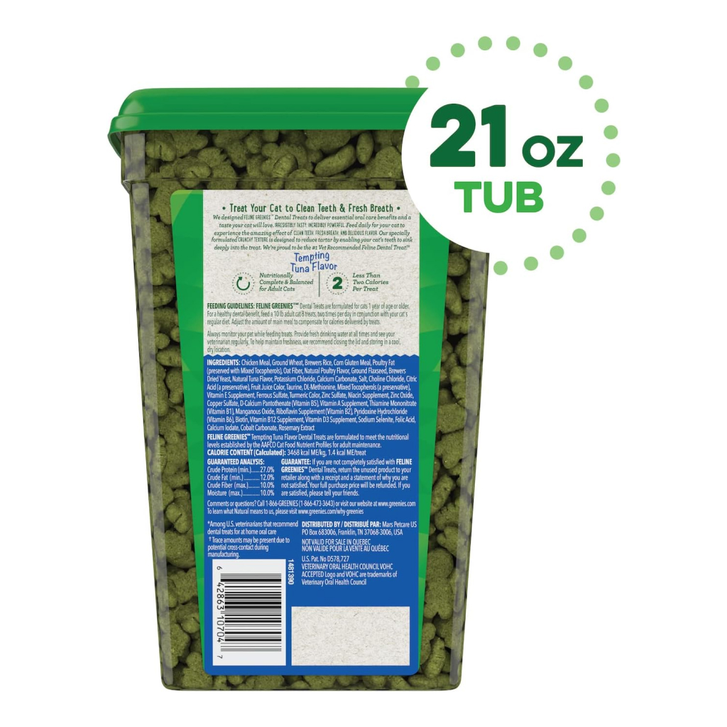 Greenies Adult Dental Cat Treat Tempting Tuna Flavor Tub, 21-oz image number null