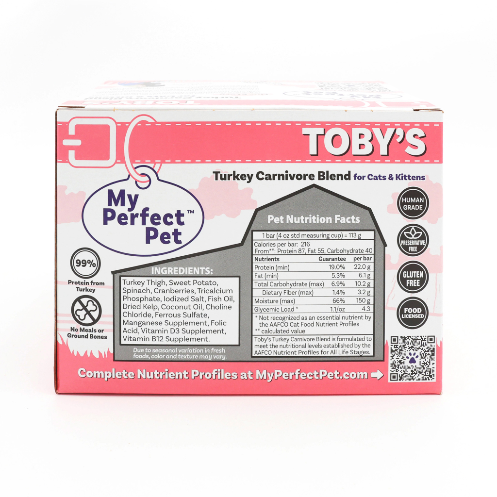 FROZEN My Perfect Pet Toby&rsquo;s Turkey Carnivore Blend Gently Cooked Cat and Kitten Food (12-pack), 3-lb image number null