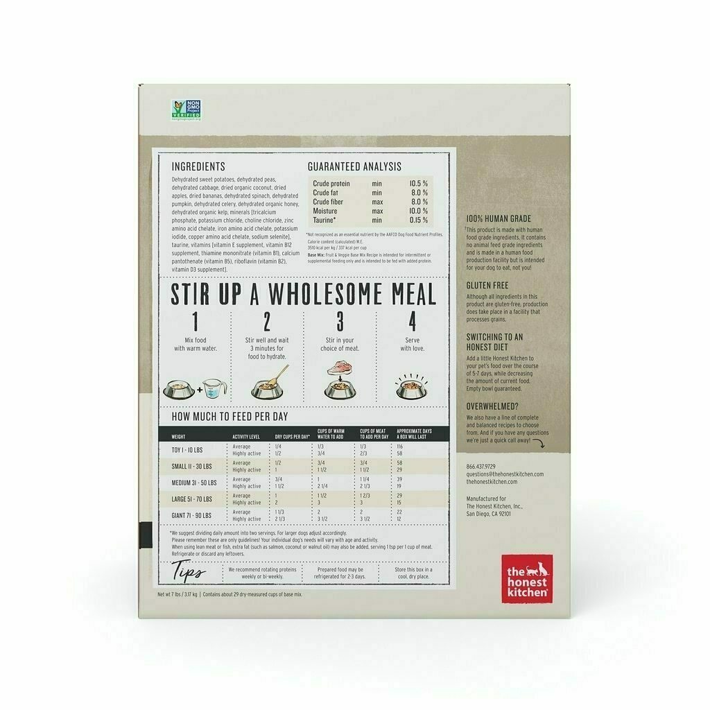 The Honest Kitchen Dehydrated Grain Free Fruit & Veggie Base Mix Recipe For Dogs, 7-lb image number null