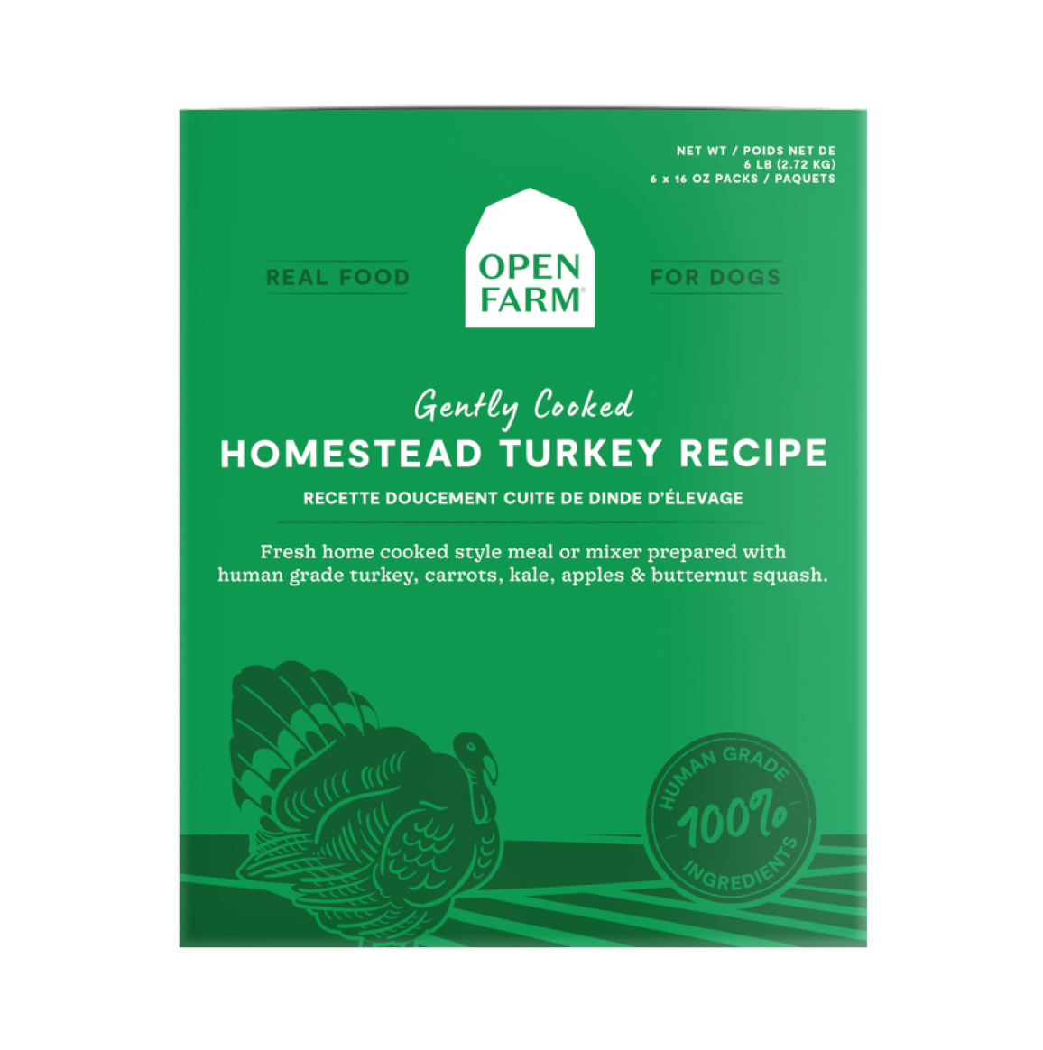 Open Farm Frozen Homestead Turkey Gently Cooked Recipe Human Grade Dog Food, 96-oz image number null