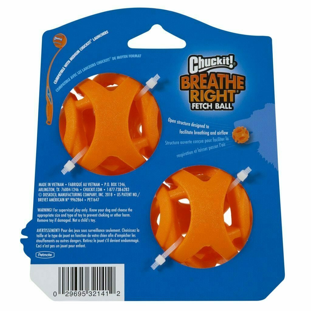 Chuckit! Medium Breathe Right Fetch Ball Dog Toy, 2-pk image number null