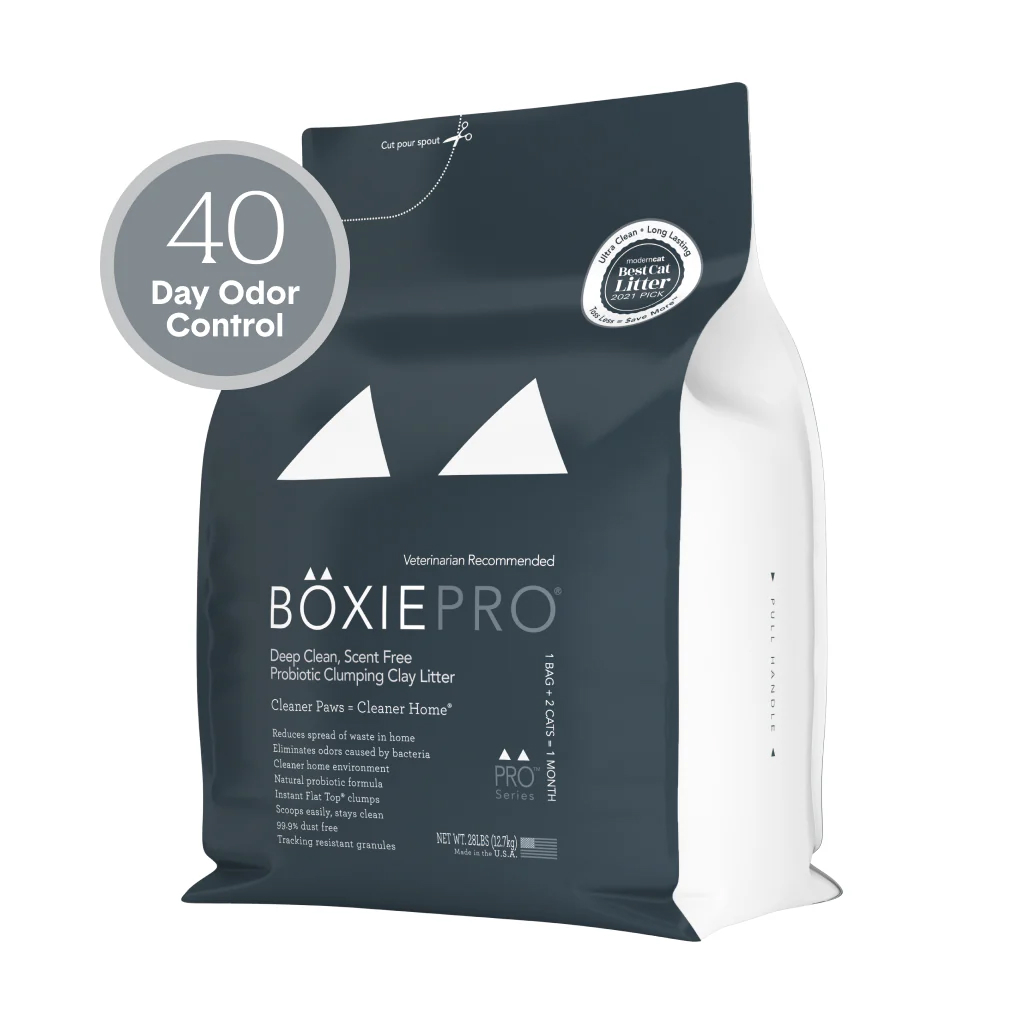 Boxie Pro Self-Cleaning Probiotic 40 Day Odor Control Clumping Clay Cat Litter, 28-lb image number null