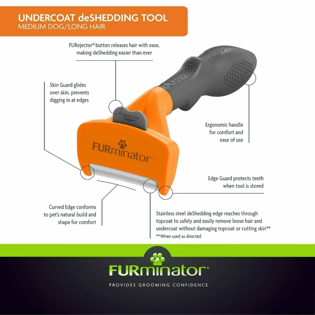 Furminator Long Hair Deshedding Tool For Dogs (Medium) image number null